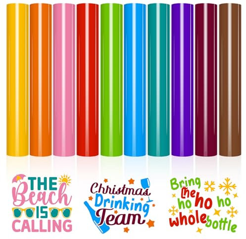 VINYL FROG Heat Transfer Vinyl Bundle 10 Pack PU HTV Vinyl Sheets 12''x10'' Rainbow Iron on Vinyl for DIY T-Shirts Clothing Bags