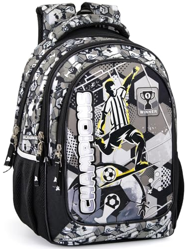 Julian Ross Champions Bianconero Zaino Scuola Elementare Organizzato per Bambini e Ragazzi, con Schienale Imbottito e Rinforzato, Spallacci Regolabili, 43 Centimetri, 33x15x43h