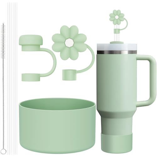 6 Pcs Accessories for Stanley Cup 20-40oz: 2 Straw Covers, 2 Replacement Straws, Brush, Boot Included, Silicone Cover Caps Topper (Matcha Cream)