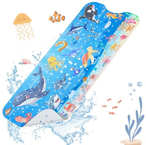 SHUCHING Tapis de Bain Antiderapant Enfant Ocean 100 X 40 cm | Tapis de Baignoire Antidérapant Bebe, Tapis de Douche Enfant Lavable en Machine et Anti Moisissure