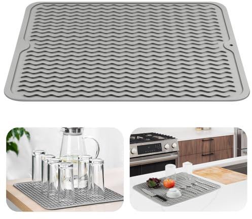 OSDUE Silicone Dish Drying Mats - 40x30CM Non Slip, Heat Resistant Draining Board Mat for Kitchen - Easy Clean - Grey