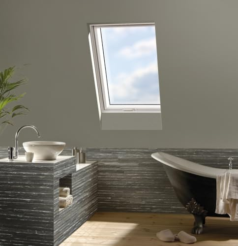 BAUBAY Finestra da tetto in plastica PVC 55 x 118 cm – Finestra con 3 vetri e ventola regolabile | incl. telaio per bitume, ardesia (fino a 10 mm = 2 x 5 mm) + set di isolamento e collegamento