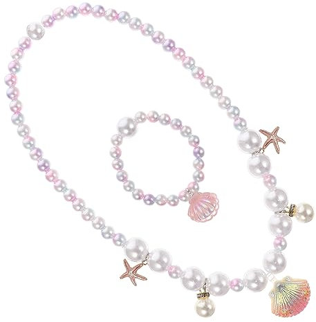 Alasum Junge Mädchen Perlenschmuck Meerjungfrau Halskette Armband Rosa Muschel Anhänger Modeaccessoires Für Kleinkinder Mädchen Party Kostüm