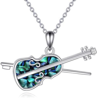 VONALA Musik Halskette 925 Sterling Silber Abalone Shell Violine Anhänger Halskette Musik Geige Schmuck Geschenke für Ladies Damen