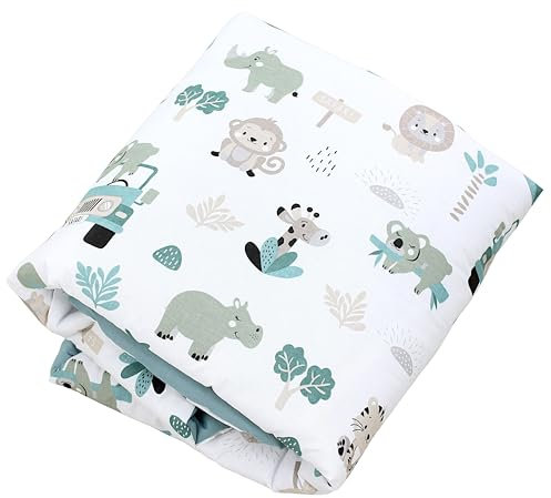 TupTam Krabbeldecke für Baby 120x120 cm - Gepolsterte Spieldecke Baby Baumwolle, XXL, OEKO-TEX, Weich & Hautfreundlich, Farbe: Rund 120 cm/Zoo Grün