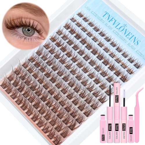 Brown Lash Clusters Wispy Eyelashes Individual Kit Natural Cluster Lashes Kit DIY Eyelash Clusters C Curl Brown Lashes Individual Cluster Fluffy Lash Extension Kit by TNFVLONEINS