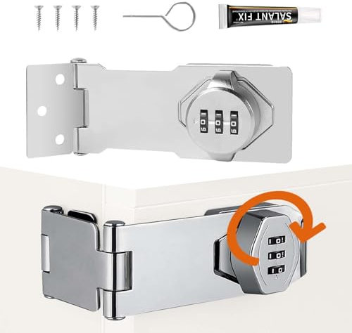 TREABEAR Cerradura Taquilla Plata, Cerradura Seguridad 4 Pulgadas, Cerradura Armario, Cerradura Taquilla Vestuario No Es Necesario Hacer Agujeros, Cerradura de Combinación de 3 Dígitos