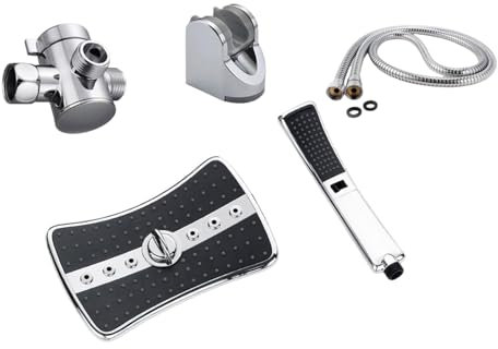 perfk 9'' Rain Shower Head Set, with Handheld Spray, Bathroom Double Rain Shower Head with Attachment