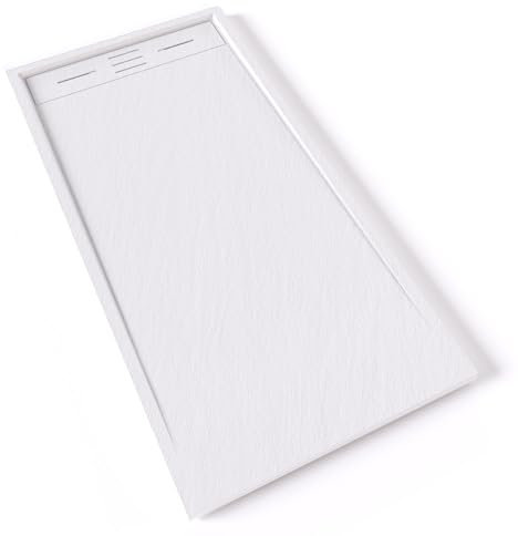 HIEMAL Receveur de douche 70 x 140 cm résine Blanc aspect ardoise + bonde incluse - Salle de bain