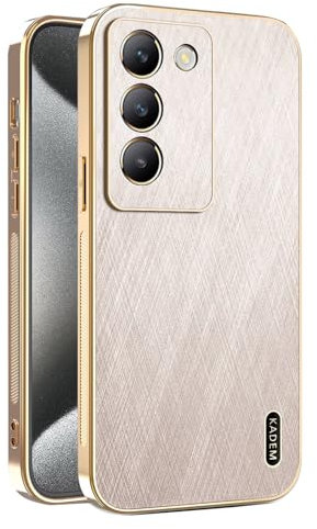 ILING Funda para Vivo V40 SE 5G, Diseño Elegante de Metal Cepillado, Premium Acabado de Cuero Carcasa, Ultradelgado Suave Silicona TPU Bumper Antigolpes Cubierta (Oro)