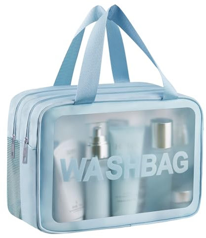 Kosmetiktasche, Reise Kulturbeutel, Trocken- und Nasstrennung, Groß Transparente PVC kulturtasche Make up Tasche für Damen Männer Blau Clear Toiletry Bag Makeup