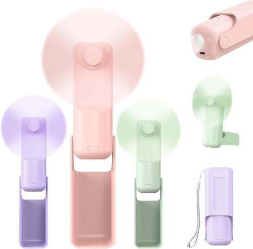 6 ventole portatili portatili 3 in 1, ricaricabili USB-C, 10 ore, mini ventilatore con 3 velocità, torcia, cordino, ventilatore personale pieghevole, regalo per donne, uomini, ragazze, bambini, viola,