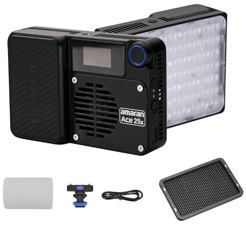 Amaran Ace 25x Pocket Bi-Color On-Camera Mini Video Light(With Control Grid), CCT 2700K - 6500K, App Control,Support Magnetic Attraction, Ideal for Vlog/Video (Charcoal)