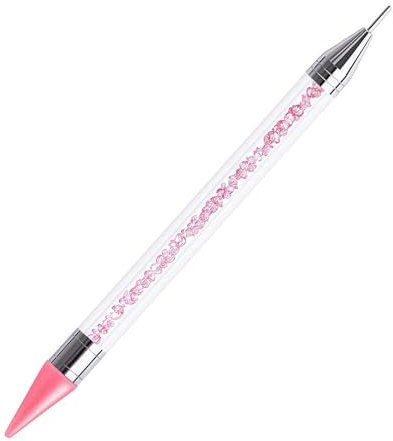 Dual-Ended Rhinestone Applicator Pen & Picker Tool for Nail Art - Wax Pencil with Pink Handle, Perfect for Gems, Crystals, and Studs