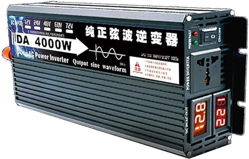 Onduleur sinusoïdal pur 4 000 W, 5 000 W, 8 000 W, 12 V, 24 V, 48 V, 60 V, 72 V CC vers 110 V, 220 V, 240 V CA, avec deux prises CA, écran LCD, pour la maison, les camping-cars, les voyages en voitu
