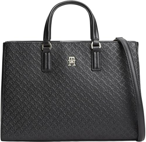 Tommy Hilfiger Damen Satchel Bag Tasche Daily mit Monogramm-Prägung, Schwarz (Black), Einheitsgröße