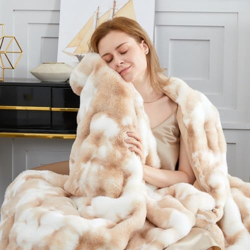 SAPHREAS Kuscheldecke Flauschige 150x200, Furry Bubble Kunstpelz Decke Oeko-Tex Zertifiziert Dicke & Warme Sofadecke für Bett Couch Schlafzimmer Deko Plüschdecke Tie-Dye Khaki