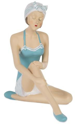 Moritz Dekofigur Frau im Retro Badeanzug Türkis 17,5 x 8 x 16,5 cm - Vintage Bademoden Dekofigur aus Polyresin - Elegante Damenfigur als sommerliche Badedeko für Zuhause