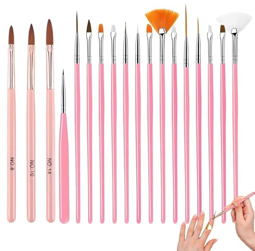 18 Pcs Nail Art Brushes Set, Acrylic Nail Brush Painting Pen Kit for 3D Carving & Detailing Design, Size 8/12/14 Nails Brushes for Gel Nails, for Diy & Professional Use Easy to Clean