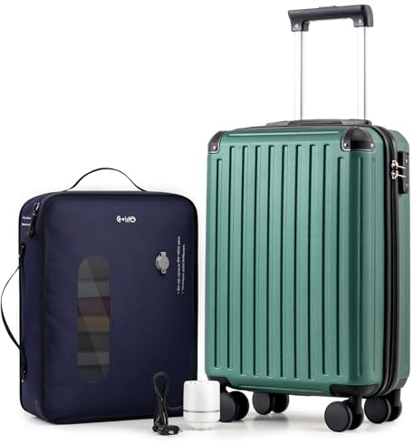 COOLIFE Ryanair Vakuum Handgepäck Koffer 55X35X20cm + Vakuumbeutel für Kleidung +60% mit Pumpe | ABS+PC Hartschalenkoffer mit TSA-Schloss und 4 Zwillingsrollen Für Easyjet, Große Reise