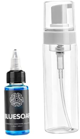 Tattoo Blue Soap, 40 ml neutrale Tattoo-Wasch-Reinigungsseife mit 200 ml leerer Flasche – professionelle Nachsorge- und Hygiene-Wartungslösung