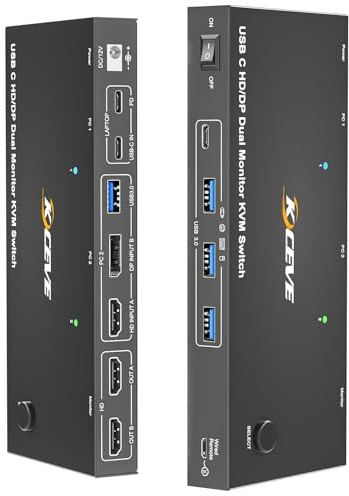 USB C KVM Switch 2 Monitor 2 Computer USB C Dual Monitor KVM Switch per Laptop & Desktop, USB 3.0 MST Dual HDMI 4K@60Hz, PD 87W per laptop, con telecomando cablato