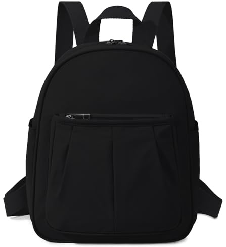 VASCHY Small Backpack Womens, Lightweight Rucksack Bag for Travel, Waterproof Mini Backpack for School, Work & Daily Use – Nylon Casual Daypack Handbag Black
