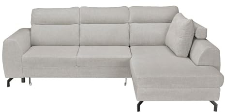 Home4You Ecksofa - 266 x 185 cm - Hellgrau - Webstoff - mit Kopfteilverstellung