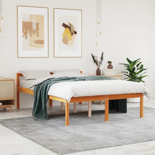 sephironlbb Seniorenbett Wachsbraun 120x200 cm aus Massivholz Kiefer, extra hoch für einfaches Aufstehen, Robustes Bettgestell mit Kopfteil, viel Stauraum