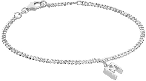 trendor Mädchen-Armband mit Buchstabe M 925 Silber Rhodiniert 21590-M | diamantiertes Flachpanzerband, eleganter Armschmuck für junge Damen,