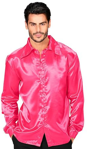 W WIDMANN MILANO Party Fashion - Chemise disco années 70, chemise à manches longues, chemise en satin, carnaval