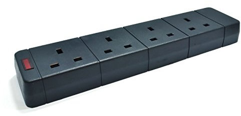 kenable 4 Gang Way 13A UK Rewireable Mains Extension with Neon Light Black