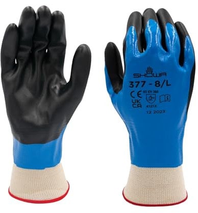 SHOWA Best 377 mit Palm Beschichtung Full Nitril grundiert Handschuh, 13-gauge nahtlos Strick rutschsicher, L, blau, 12