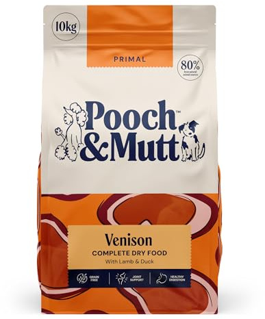Pooch & Mutt - Primal Dry Dog Food, Vension Lamb & Duck, 10kg | High Protein, Small Sized Kibble, Complete Dog Food, Grain Free, Joint Support