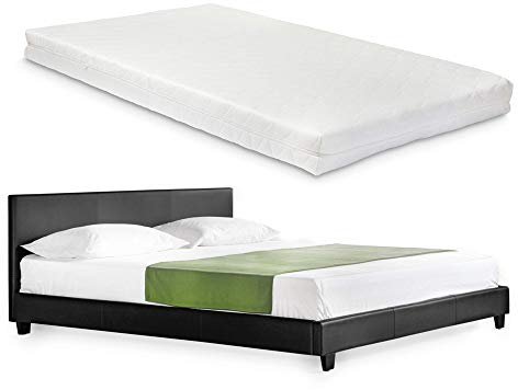 Corium Polsterbett mit Matratze - 140 x 200 cm - Schwarz Kunstleder - mit Lattenrost