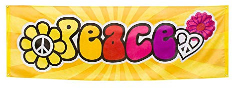 Boland 44503 - Banner Peace, Größe 74 x 220 cm, Frieden, Blume, Flower Power, Mehrfarbig Polyester, Banner, Dekoration, Mottoparty, Hängedekoration