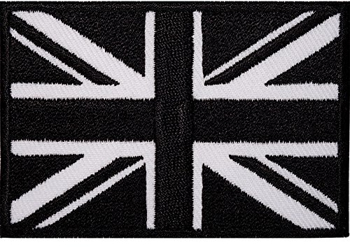 ELLU Aufnäher, bestickt, zum Aufbügeln, britische Flagge, Schwarz, 6,8 cm x 4,6 cm, Rechteckig, 1 Stück