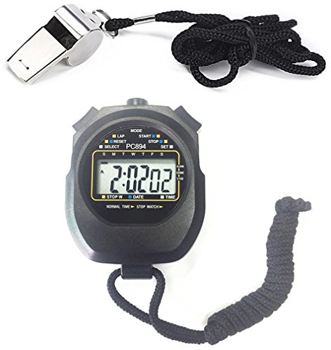Qiorange Digital Professional Handheld LCD Chronograph Sport Stoppuhr mit Edelstahl Pfeife (Set (Timer + Pfeife))