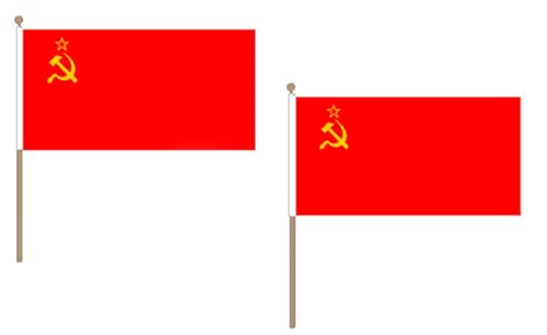 AZ FLAG Pacco 10 Bandiere URSS 45x30cm con Asta di Legno - Bandiera Rossa Comunista - Russia 30 x 45 cm