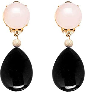 Gemshine Ohrclips oder Ohrstecker mit Rosenquarz und schwarzen Achat Edelstein Tropfen. Hochwertige 925 Silber oder vergoldete Ohrringe. Made in München/Deutschland. Im edlen Schmucketui geliefert.