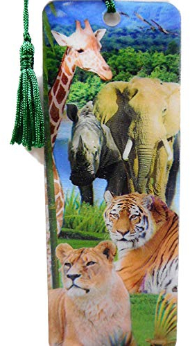 Lesezeichen Afrika Elefant Giraffe Nashorn Löwe 15,5 cm Design Bookmarks mit Kordel Deko GG 3621