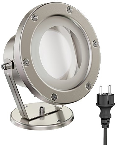 ledscom.de LED Gartenstrahler BULA für außen, Edelstahl, inkl. GX53 Lampe 6,164W 644lm 140° weiß 3-Stufen Dimmen ohne Dimmer mit Lichtschalter