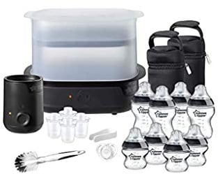 Tommee Tippee Complete Feeding Set, Super-Steam Electric Steriliser, Baby Bottle and Food Warmer, Baby Bottles and Accessories, Black