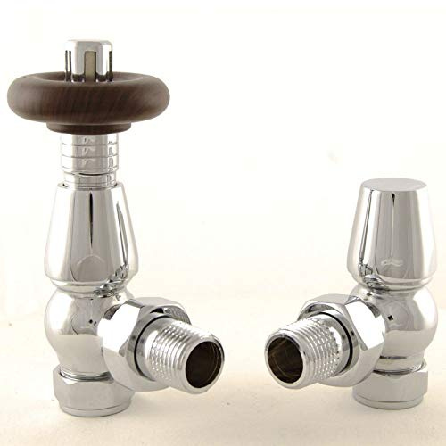 Traditional Thermostatic Radiator Valve Set - Chrome Radiator Valves inc. Angled TRV & Lockshield | Bentley