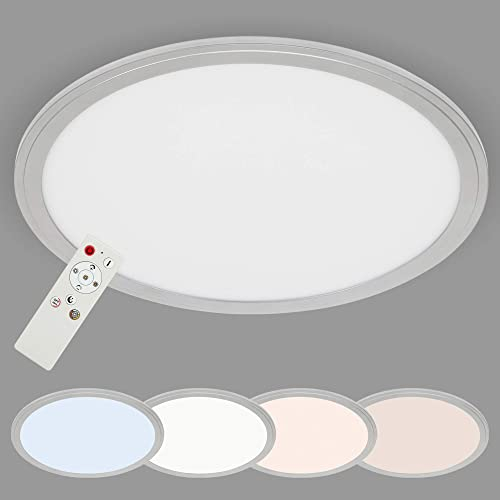 BRILONER Leuchten - LED Deckenlampe, Rund, Silber, Ø40cm, Schlafzimmer, Dimmbar, Inkl. Fernbedienung, 22W, 2200 Lumen, 3000K-6500K, Nachtlichtfunktion, 20.000h LED-Lebensdauer