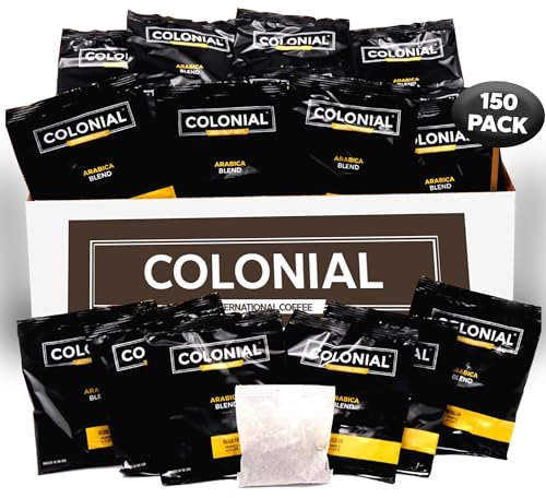 Colonial Coffee Roasters In-Room Hotel Ground Coffee Filter Portion Packs, Dark Roast, 0.50 Ounce (Pack of 150), Use with 4-Cup Drip Coffee Machine