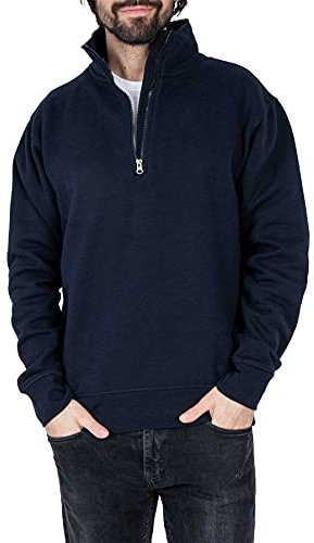 Mivaro Herren Troyer Pullover in Dunkelblau 1/4 Zip Sweatshirt Kragenpullover Baumwollmischung Regular Fit klassisch pflegeleicht Alltag Büro Arbeit Freizeit Übergröße große Größen S-5XL Größe M