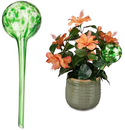 Relaxdays Bewässerungskugel 2er Set, dosierte Pflanzen Bewässerung, Blumentopf, Gießhilfe Büro, Urlaub, Glas Ø 9cm, bunt