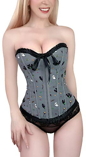 LittleForBig Damen Spitze Überbrust Korsett mit Schnürung Vollbrust Korsage Bustier Bodyshaper Top