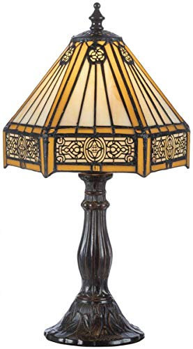 Casa Padrino Luxus Tiffany Tischleuchte Gelb/Schwarz 20 x 20 x H. 25 cm - Elegante Schreibtischleuchte - Hockerleuchte - Tiffany Leuchte